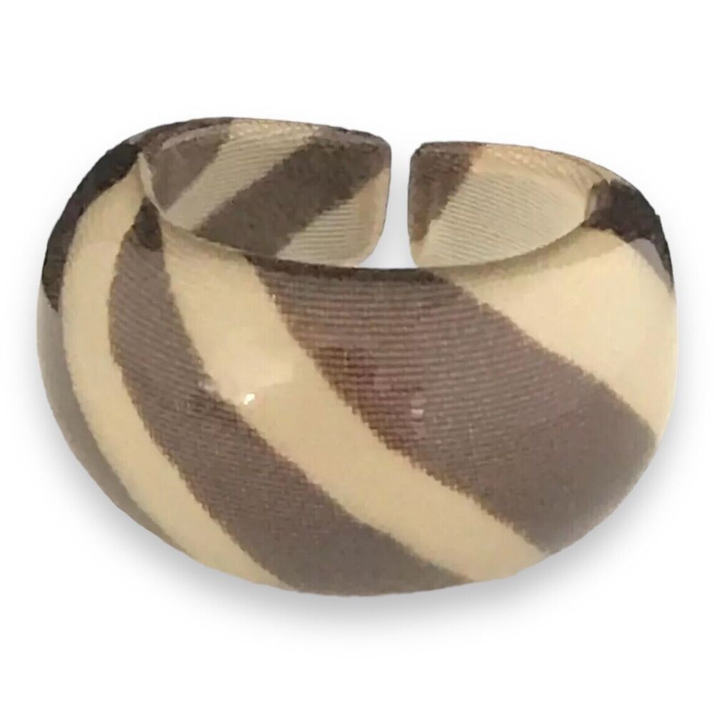 Vintage 1980s Zebra Print Cuff Ring Wide Size 6.5 - 4X